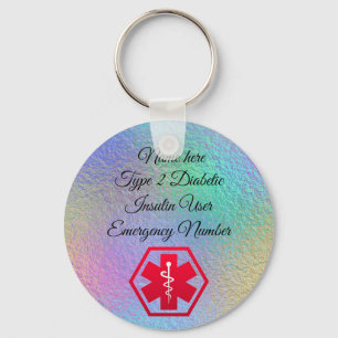 Diabetic Alert Personalised Type 1 or 2 Key Ring