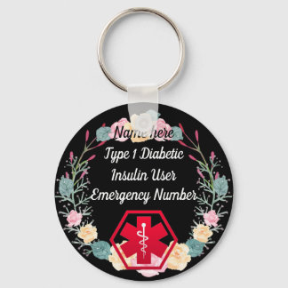 Diabetic Alert Personalised Type 1 or 2 Key Ring