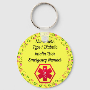 Diabetic Alert Personalised Type 1 or 2 Key Ring