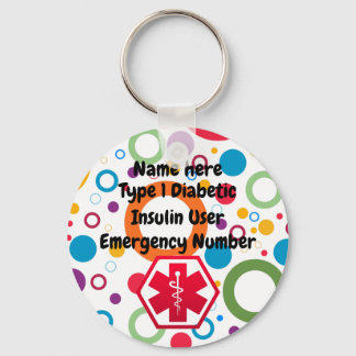 Diabetic Alert Personalised Type 1 or 2 Key Ring