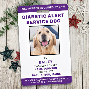 Diabetic Alert Service Dog ID Personalised Photo ID Badge