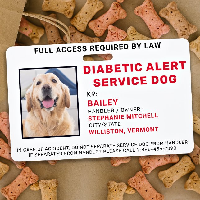 Diabetic Alert Service Dog Photo ID Badge (Creator Uploaded)