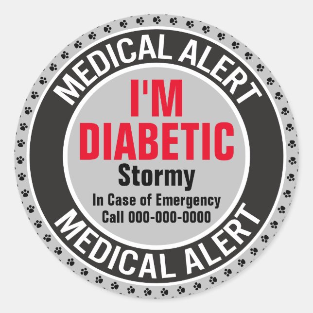 Diabetic Dog Medical Alert In Case Of Emergency  Classic Round Sticker (Front)