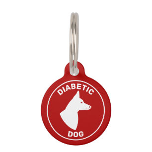 Diabetic Dog W/ Dog With Pricked Ears Red & White Pet Tag