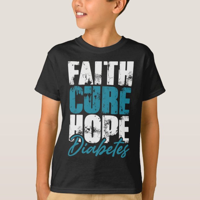 Diabetic Warrior Gift Faith Cure Hope Diabetes Awa T-Shirt (Front)