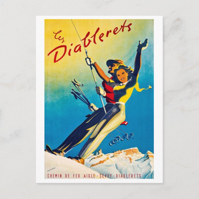 Diablerets, mountain, couple on a ski lift postcard (Front)