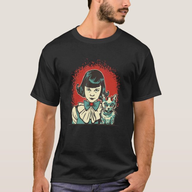 Diabolic Girl with Devil Cat T-Shirt (Front)