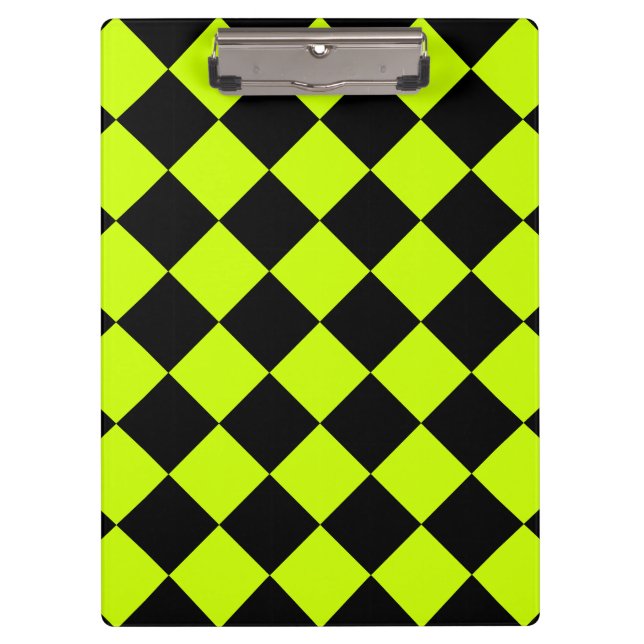 Diag Chequered - Black and Fluorescent Yellow Clipboard (Front)