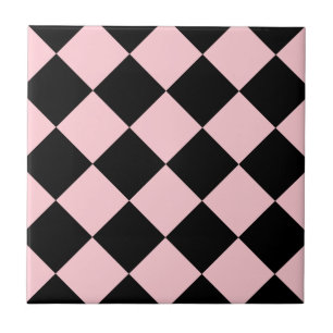 Diag Chequered Large - Black and Pink Tile