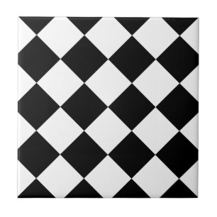 Diag Chequered Large - White and Black Tile