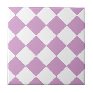 Diag Chequered Large - White and LightMediumOrchid Tile