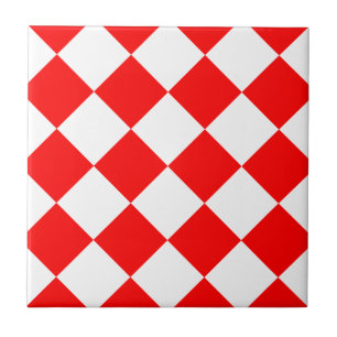 Diag Chequered Large - White and Red Tile