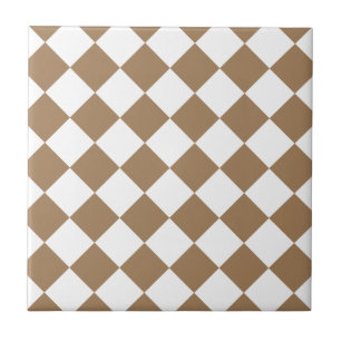 Diag Chequered - White and Pale Brown Tile