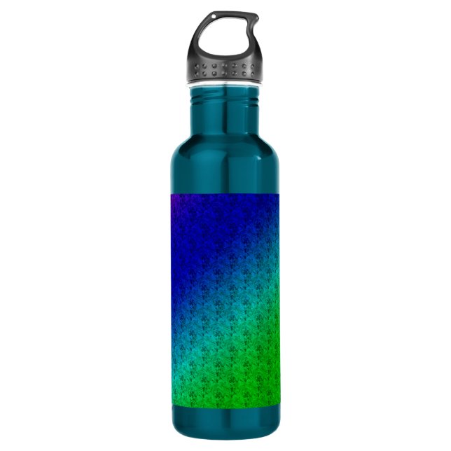 Diag Rainbow Gradient Floral Pattern Blue Green 710 Ml Water Bottle (Front)
