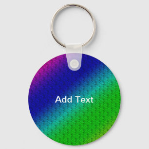 Diag Rainbow Gradient Floral Pattern Blue Green Key Ring