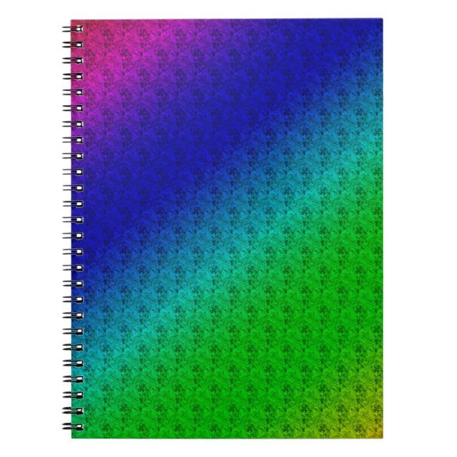 Diag Rainbow Gradient Floral Pattern Blue Green Spiral Notebook (Front)