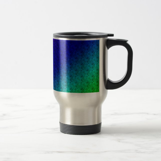 Diag Rainbow Gradient Floral Pattern Blue Green Travel Mug (Right)