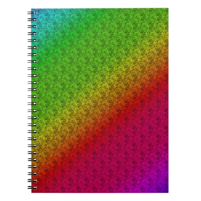 Diag Rainbow Gradient Floral Pattern Red Green Notebook (Front)