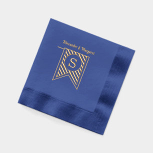 Diag Stripe Banner Monogram Names Couple Wedding Foil Napkins