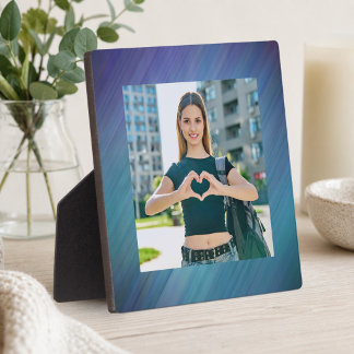 Diagonal Abstract Blue Rain Photo Border Plaque