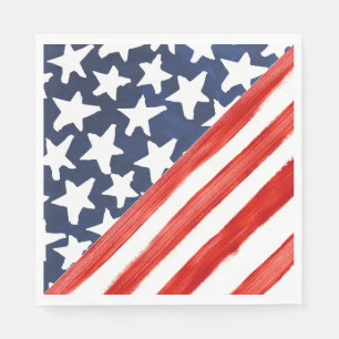 Diagonal American Flag Red Stripe Star Festive Napkin