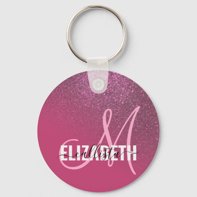 Diagonal Berry Pink Glitter Gradient Ombre Key Ring (Front)