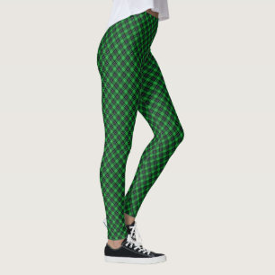 Diagonal Black and Green Scottish Tartan Plaid Leggings