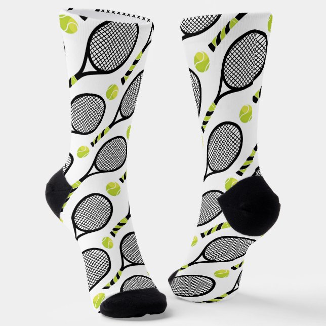 🎾Diagonal Black and green tennis🎾 white  Socks (Angled)