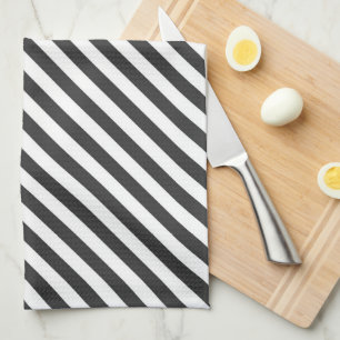 Diagonal black and white stripes  pattern tea towel