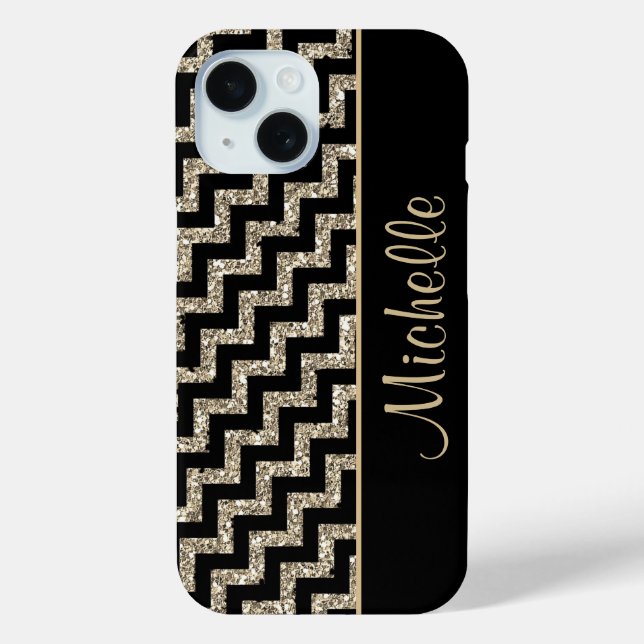 Diagonal Black Chevron Gold Personalised Case-Mate iPhone Case (Back)