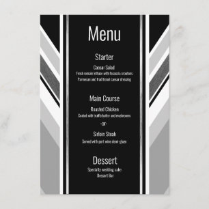 Diagonal black, grey, metallic striped menu