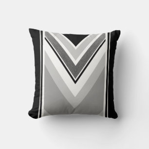 Diagonal black, grey, metallic striped print cushion