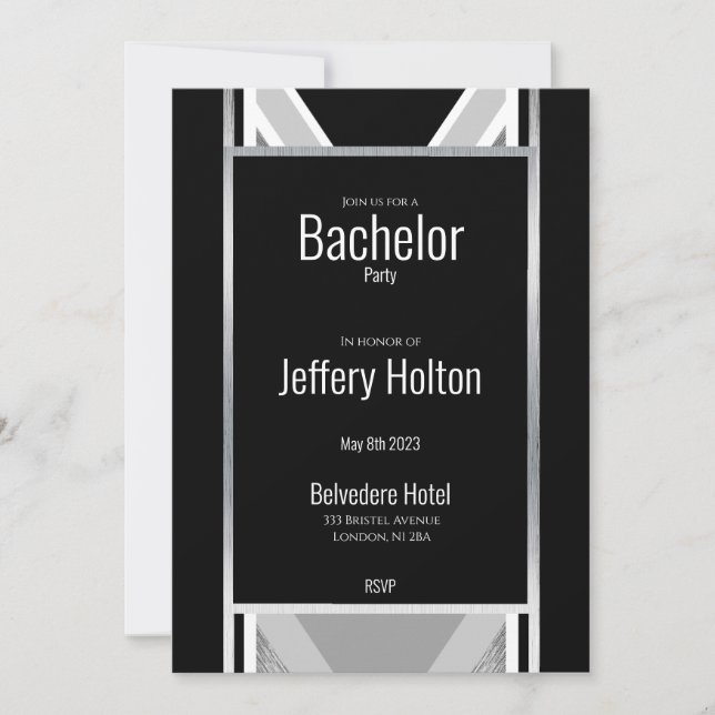 Diagonal black, grey, metallic striped save the da date (Front)