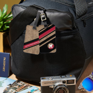 Diagonal Black&Red Stripes with Monogram  Luggage Tag
