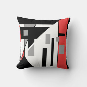 Diagonal Black with Red Grey Geometric Abstract Cushion