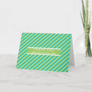 Diagonal Blue and Green Stripe Modern Thank You Card