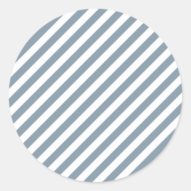 Diagonal blue and white stripes pattern classic round sticker (Front)