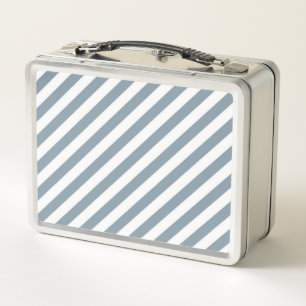 Diagonal blue and white stripes pattern metal lunch box