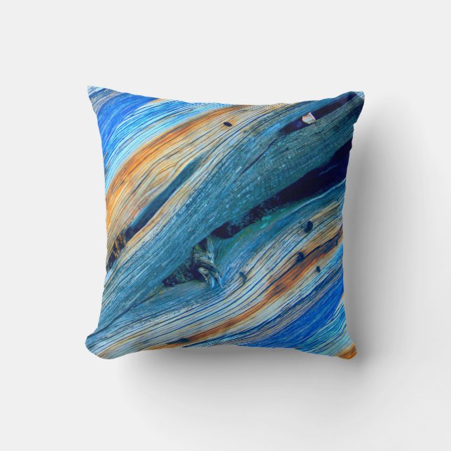 diagonal blue/brown weathered barn boards cushion (Front)