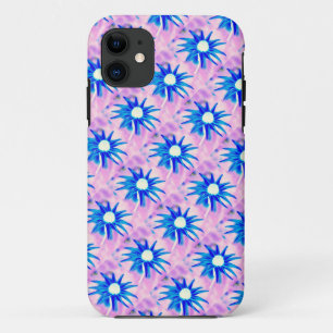 diagonal blue flowers on pink case
