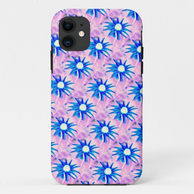 diagonal blue flowers on pink case (Back)