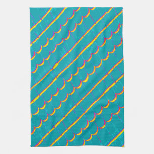 diagonal blue-green shingle rows tea towel