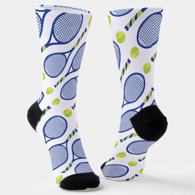 💚💙🎾Diagonal blue, green, white tennis🎾 pattern Socks (Angled)