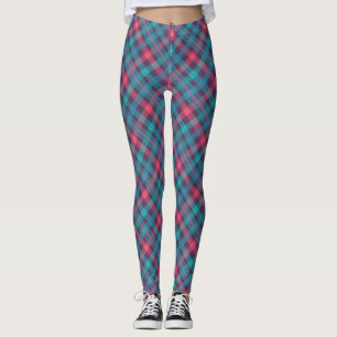 Diagonal Blue Pink Plaid Pattern Leggings