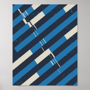 Diagonal Blue Striped with Grunge Texture Poster