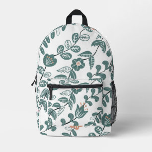 Diagonal Botanical Teal Floral Pattern Printed Backpack