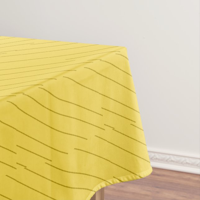 Diagonal brown stripes on mustard yellow tablecloth (In Situ)