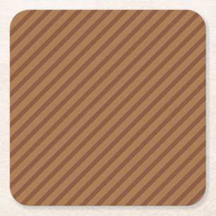 Diagonal Brown Stripes Square Paper Coaster