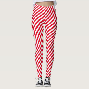 Diagonal Candy Cane Stripe Pattern Leggings