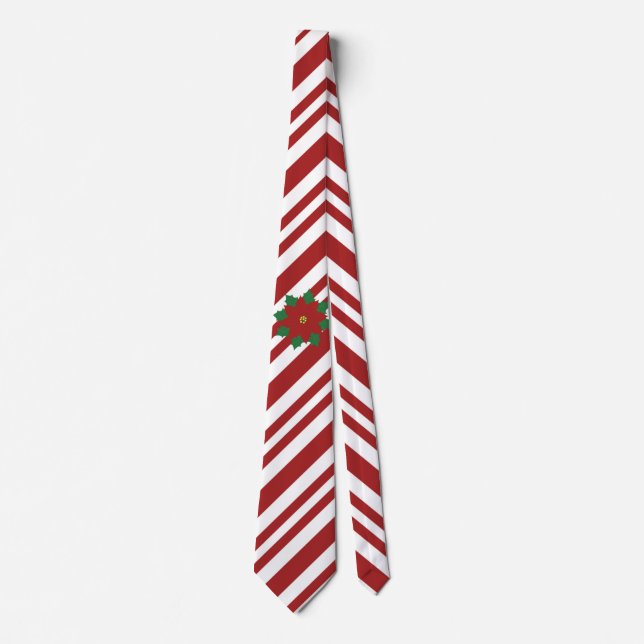 Diagonal Candy Stripes with Holly Wreath on a Tie (Front)